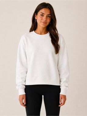 TNA Aritzia Cozy Fleece Boyfriend Crew White Pullover Hoodie / Oversized Sweater